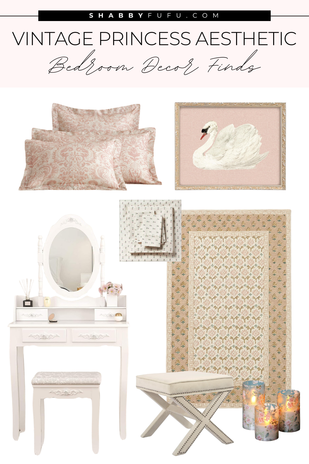 Decor finds for a dreamy vintage princess aesthetic bedroom