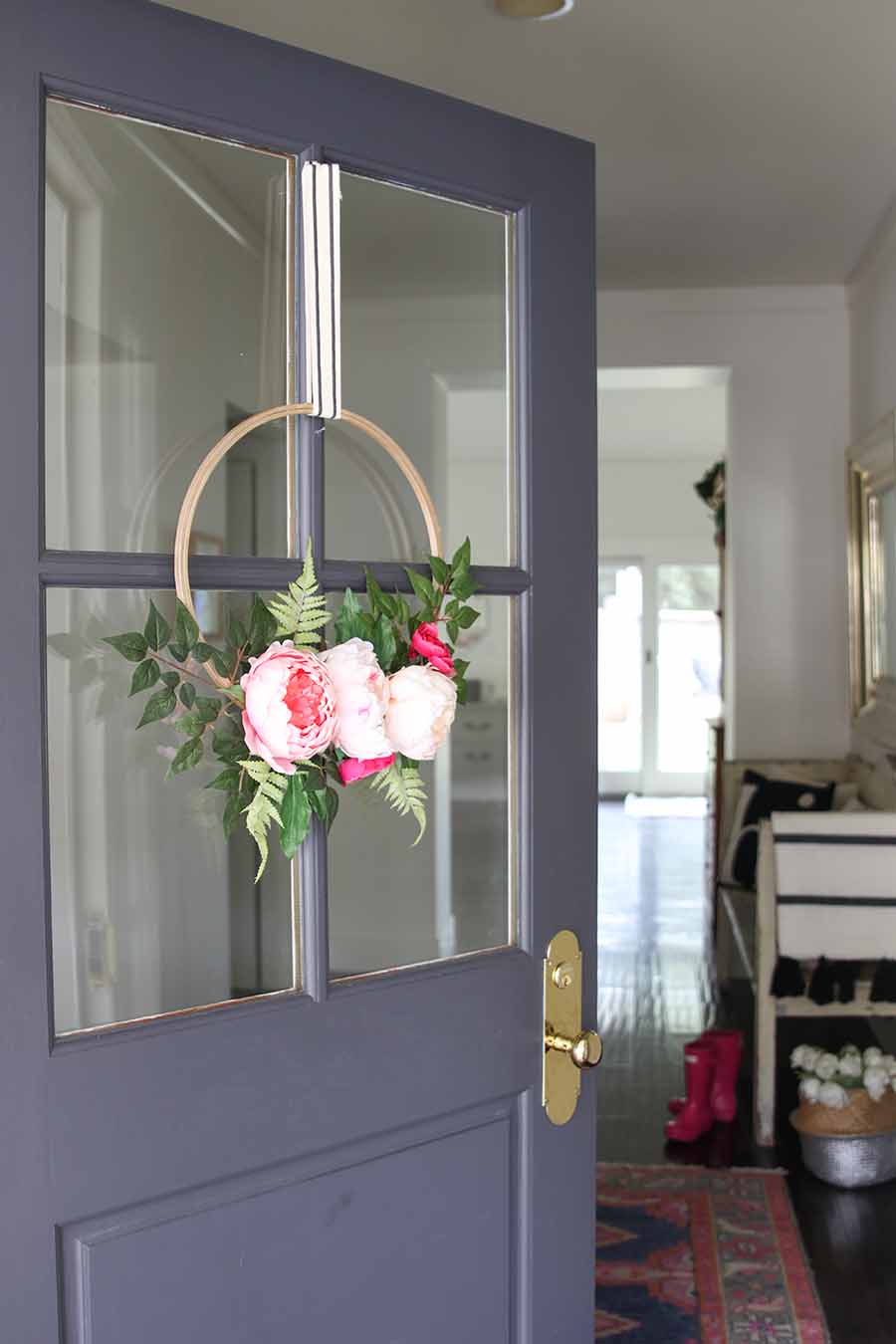 spring wreath for your front door idea featuring a minimalist hoop wreath
