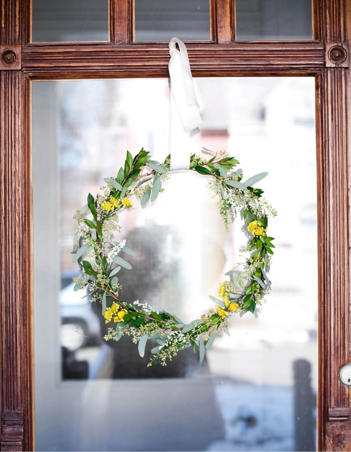 spring wreath for your front door idea featuring a minimalist hoop wreath