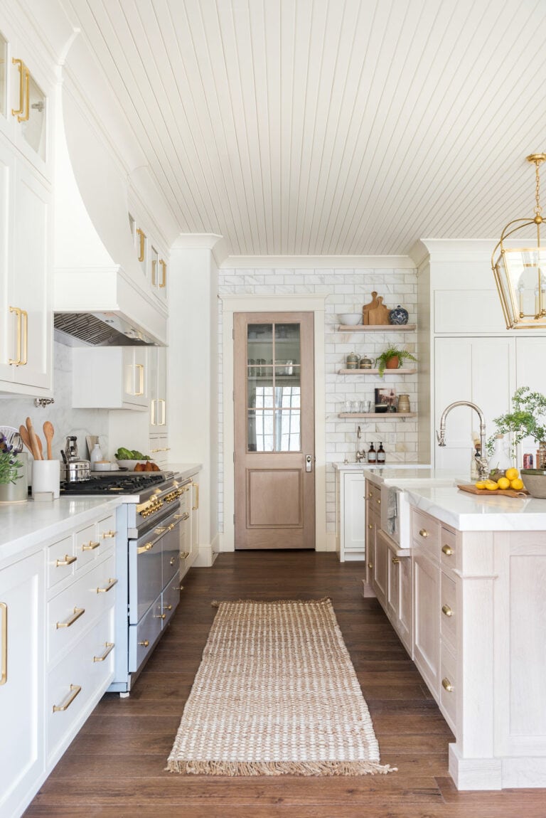 Brunette flooring example featuring a contemporary traditional kitchen