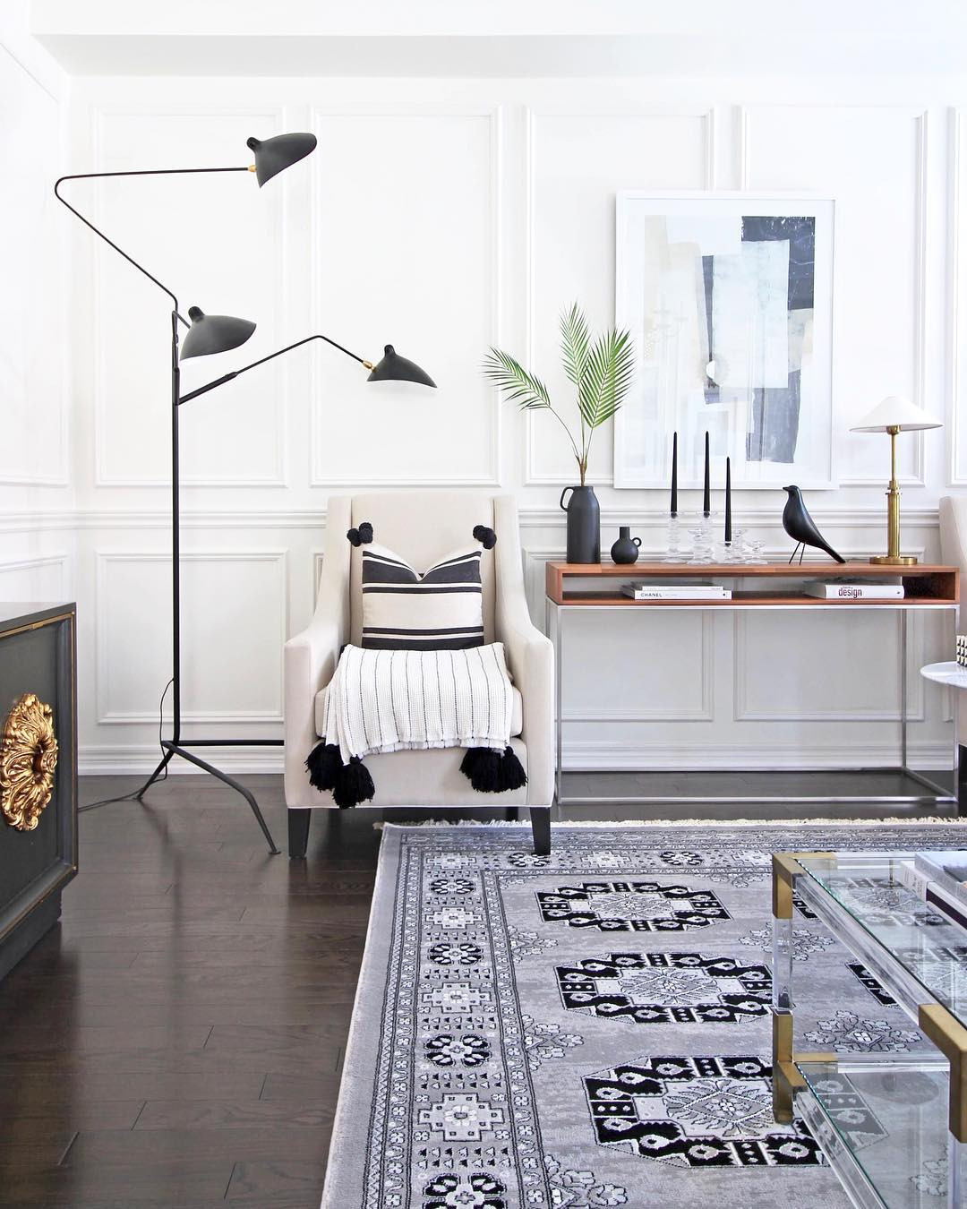 Brunette flooring example featuring a contemporary living room