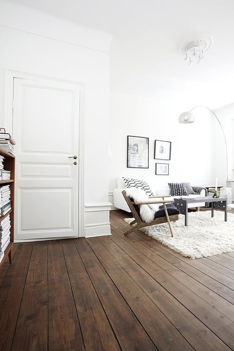 Brunette flooring example featuring a contemporary living room
