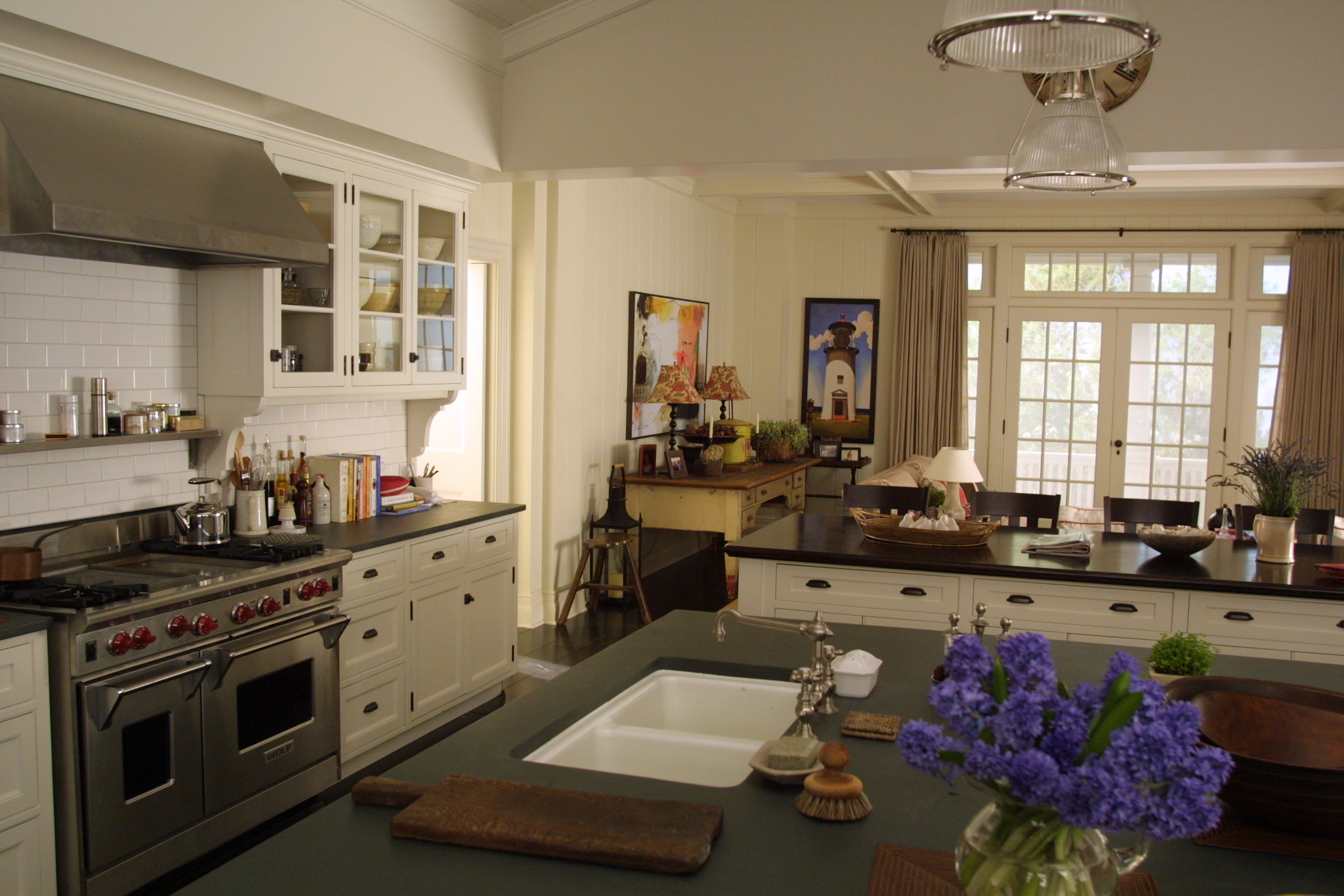 Nancy Meyers interiors inspiration example showcasing a traditional reading nook with comforting layered decor - still from the set of the movie "Something's Gotta Give"