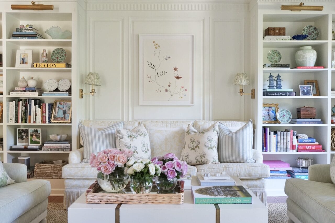 Nancy Meyers interiors inspiration example showcasing a traditional living room with comforting layered decor