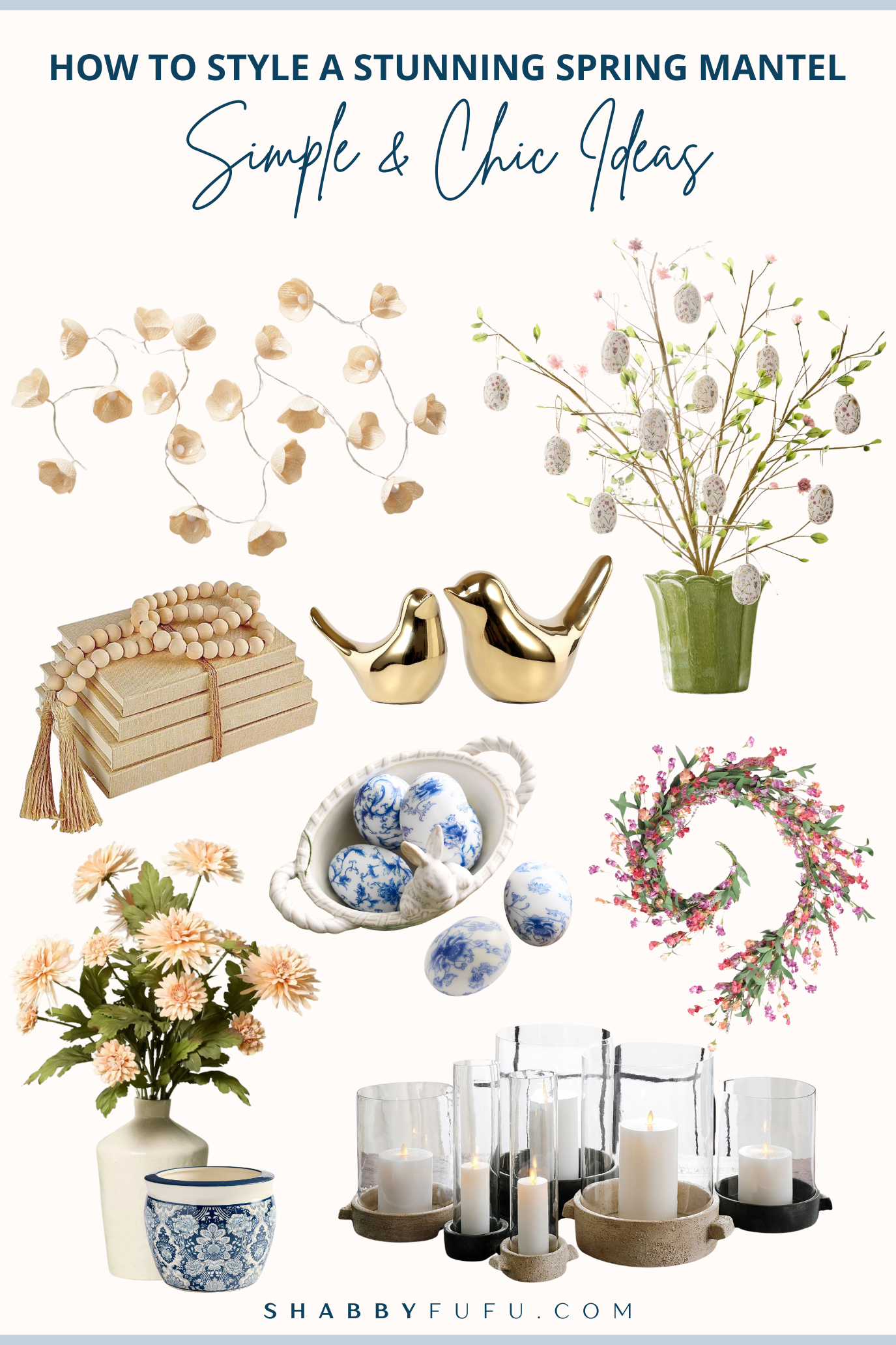Spring mantel decor finds product collage