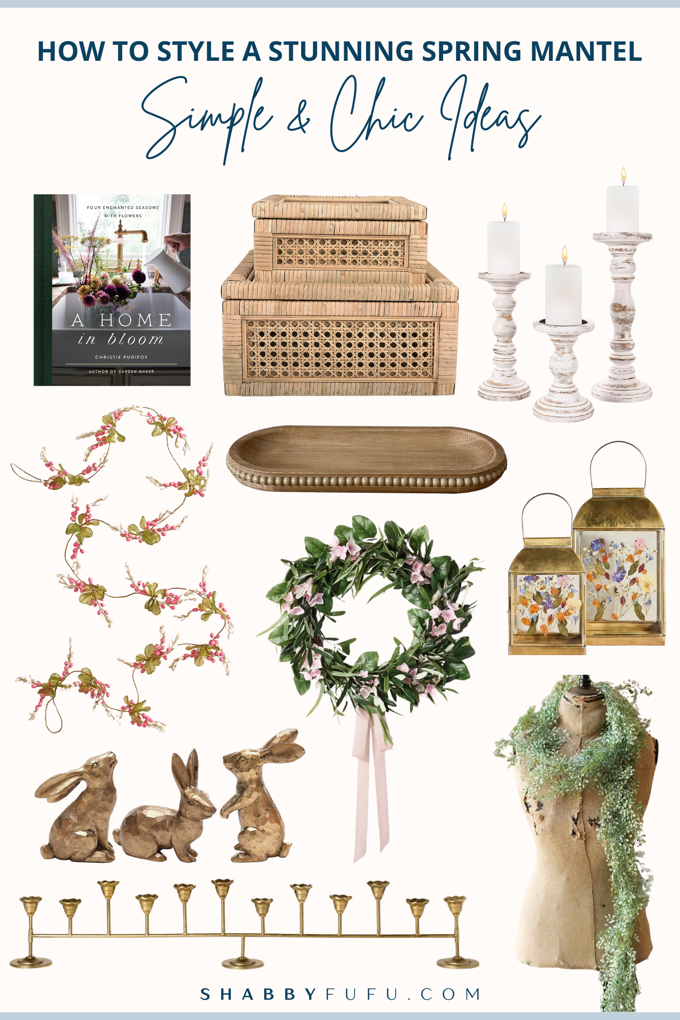 Spring mantel decor finds product collage