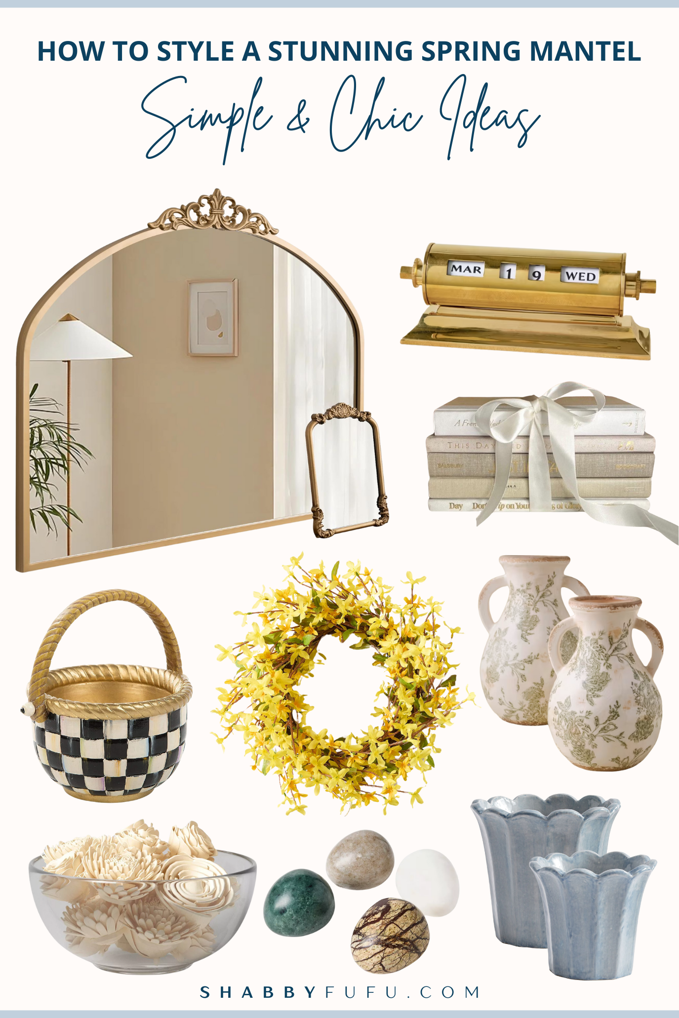 Spring mantel decor finds product collage