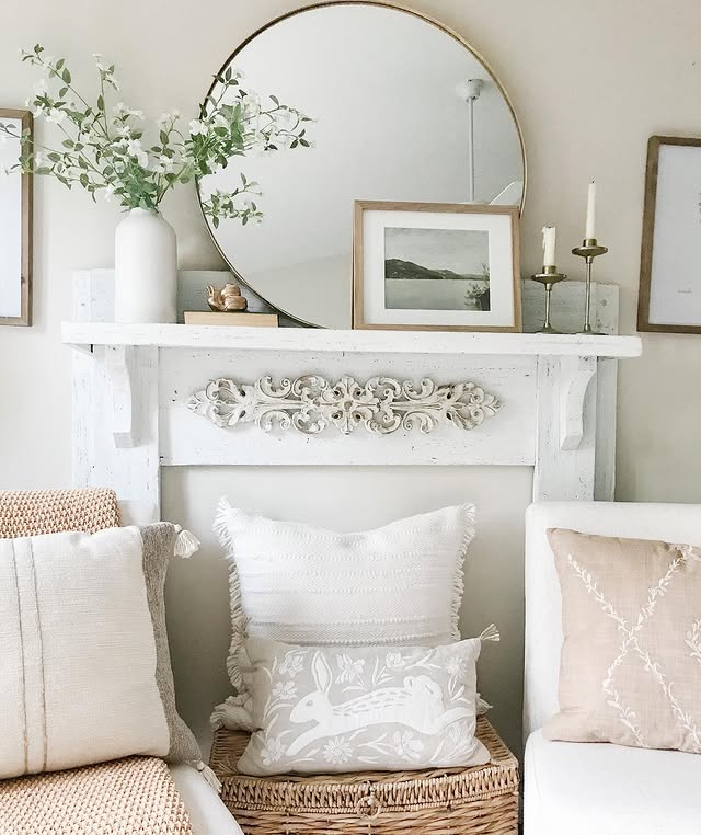 Spring mantel decor ideas in modern vintage style