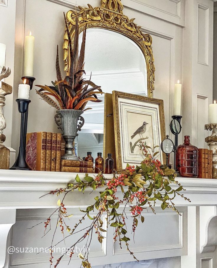 Spring mantel decor ideas in modern heritage style