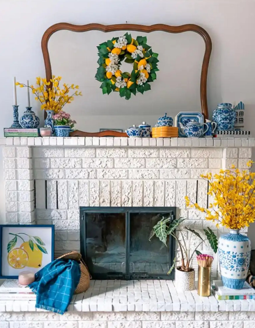 Spring mantel decor ideas in shabby chic