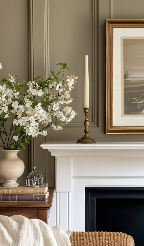 Spring mantel decor ideas in modern heritage style