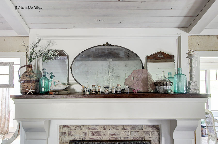 Spring mantel decor ideas in shabby chic coastal style