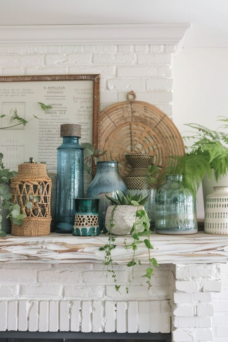 Spring mantel decor ideas in shabby chic coastal style