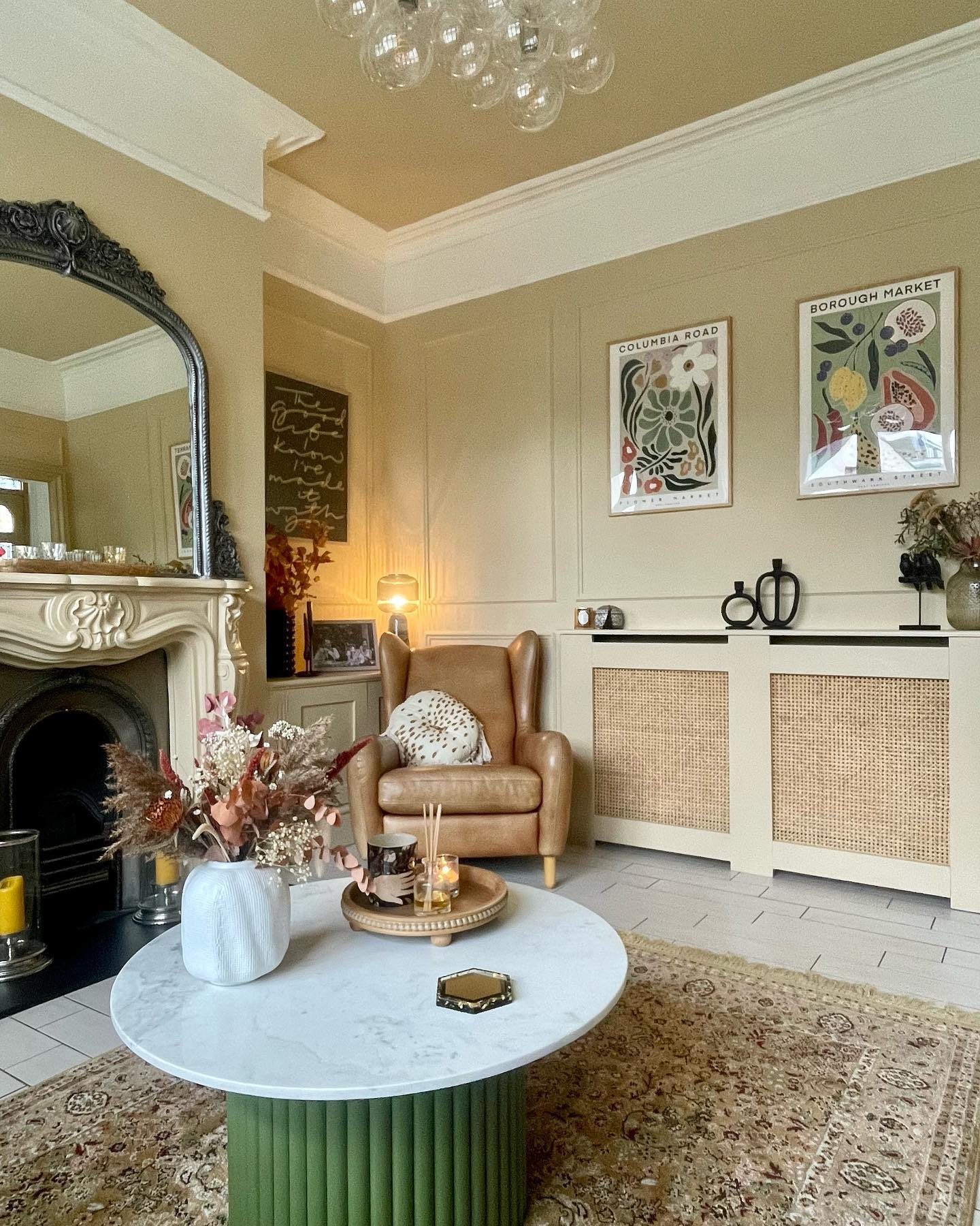 Example of warm rich neutrals color palette in traditional living room