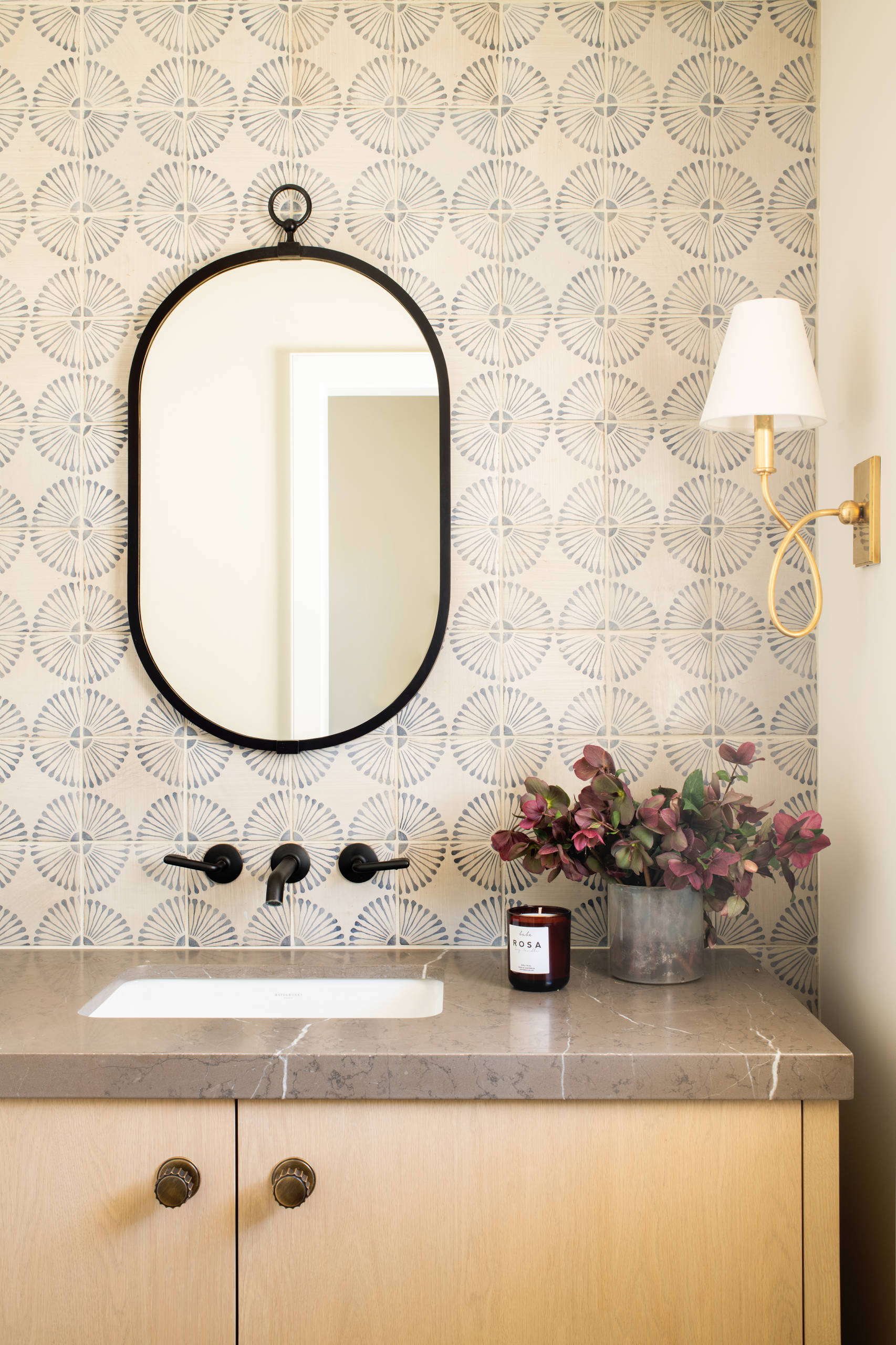 Example of warm rich neutrals color palette in contemporary bathroom