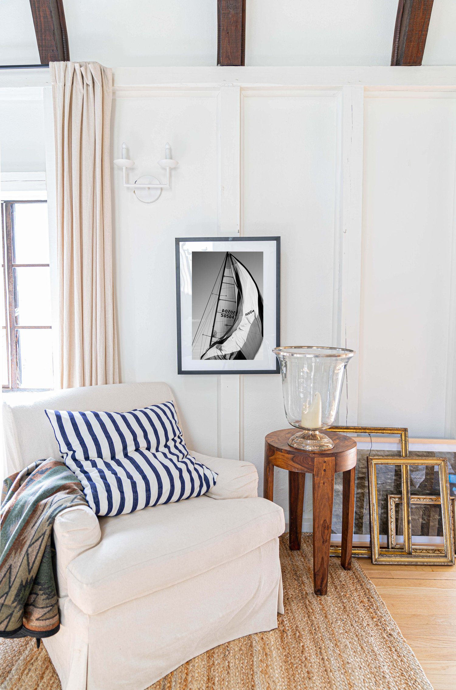 Coastal grandmother aesthetic vs Nancy Meyers interior design styles, example showcasing living room.