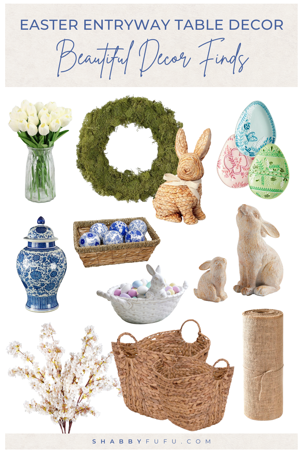 Easter entryway table decor ideas featuring a collage with decor finds