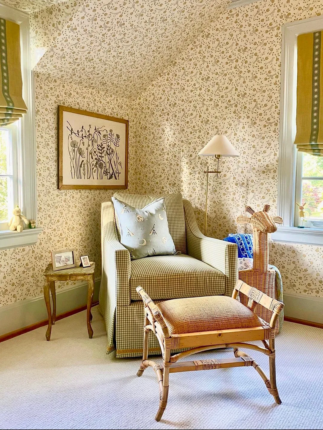 Vintage inspired nursery example featuring a traditional style in yellow and sage green color scheme