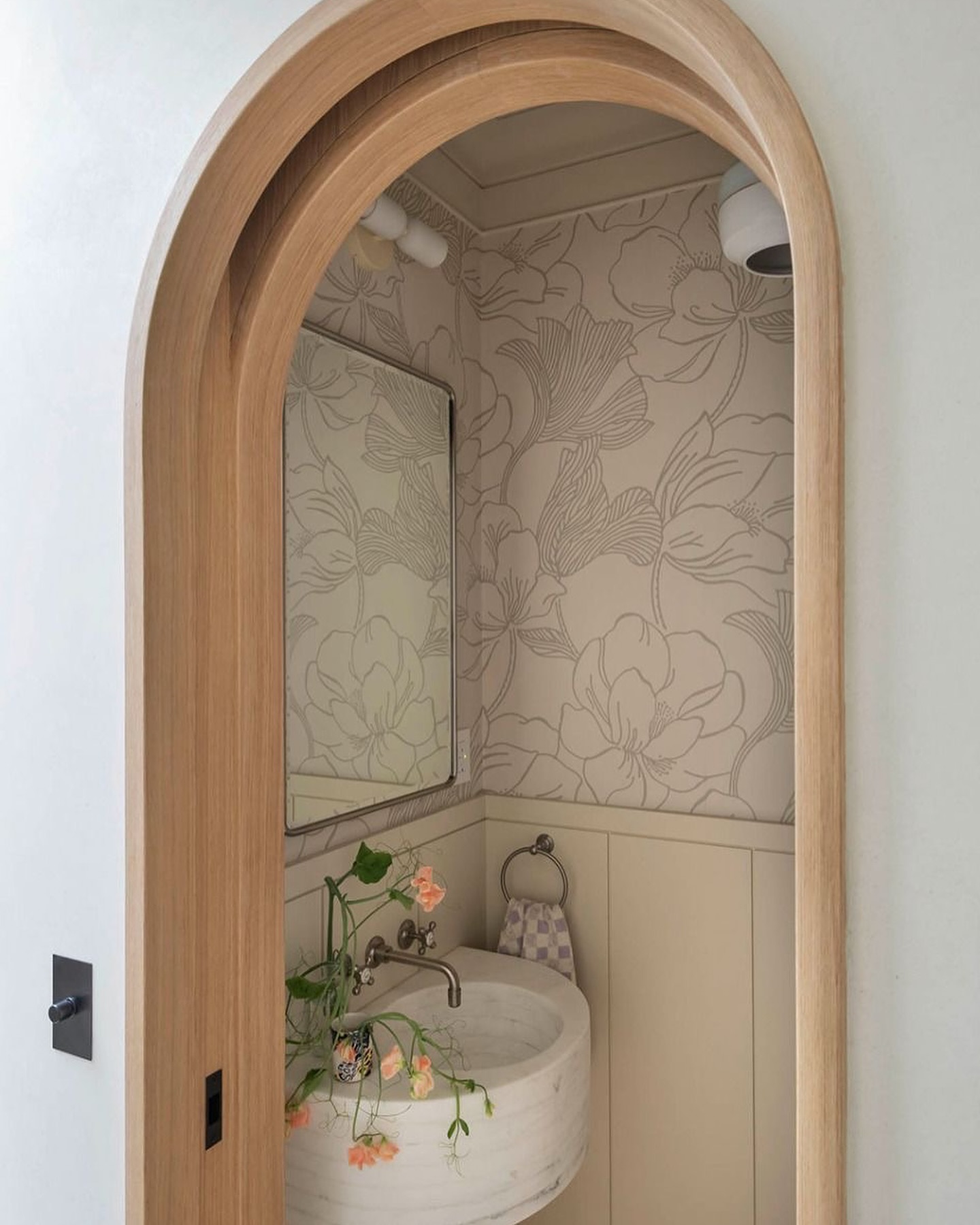 Curved furniture and architecture bathroom with arched door