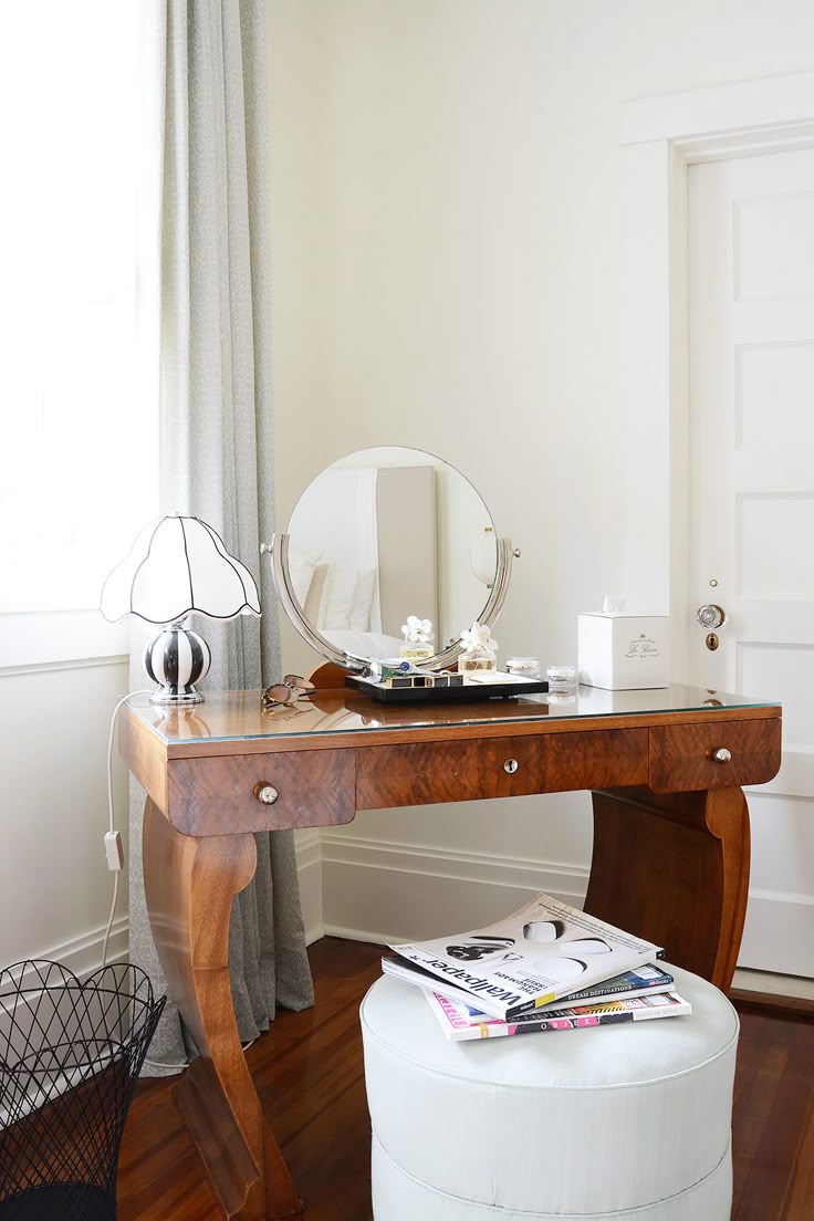 Curved furniture and architecture example of modern retro inspired vanity dressing table