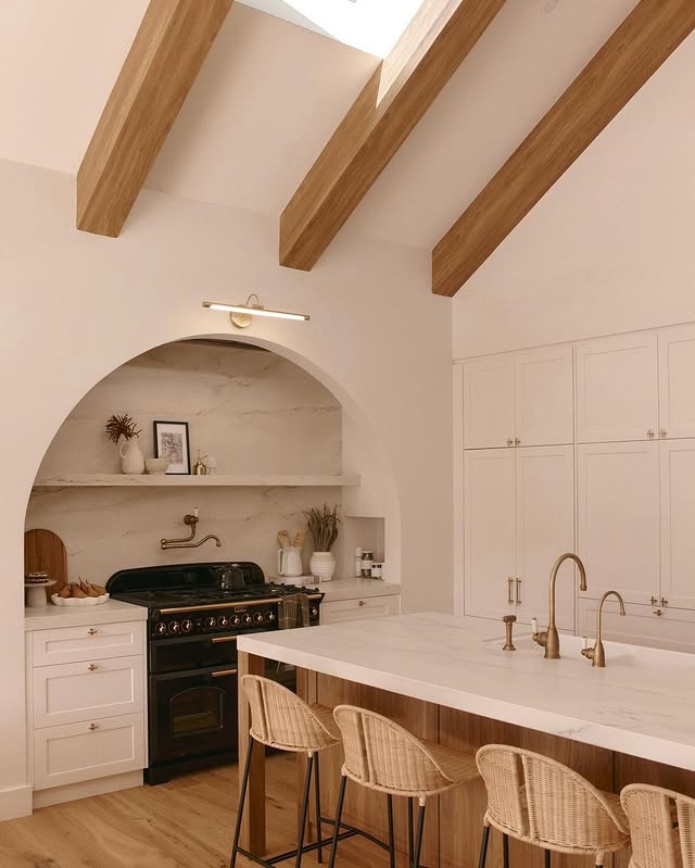Curved furniture and architecture kitchen with curved niche