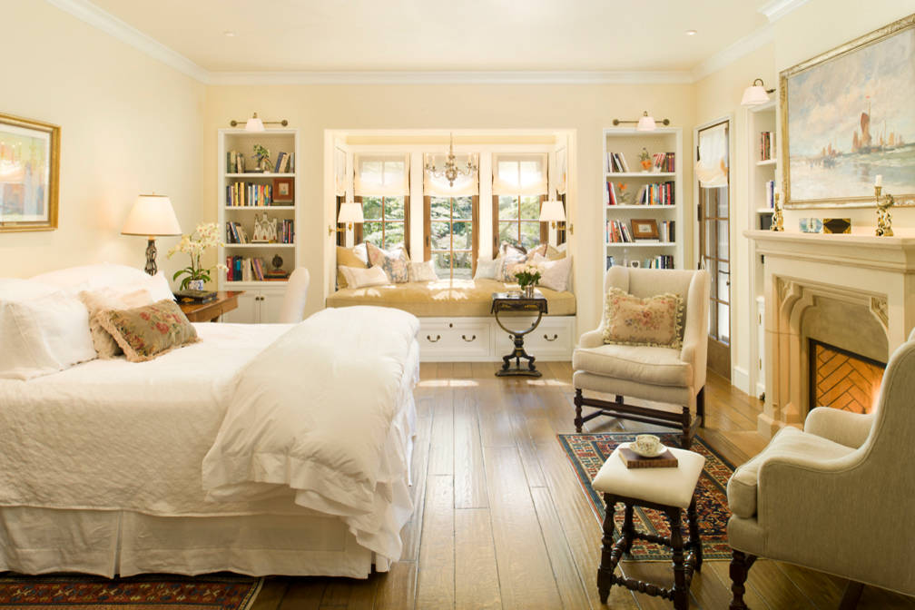 Neutral bedroom ideas in traditional style featuring warm neutrals with traditional furniture and decor