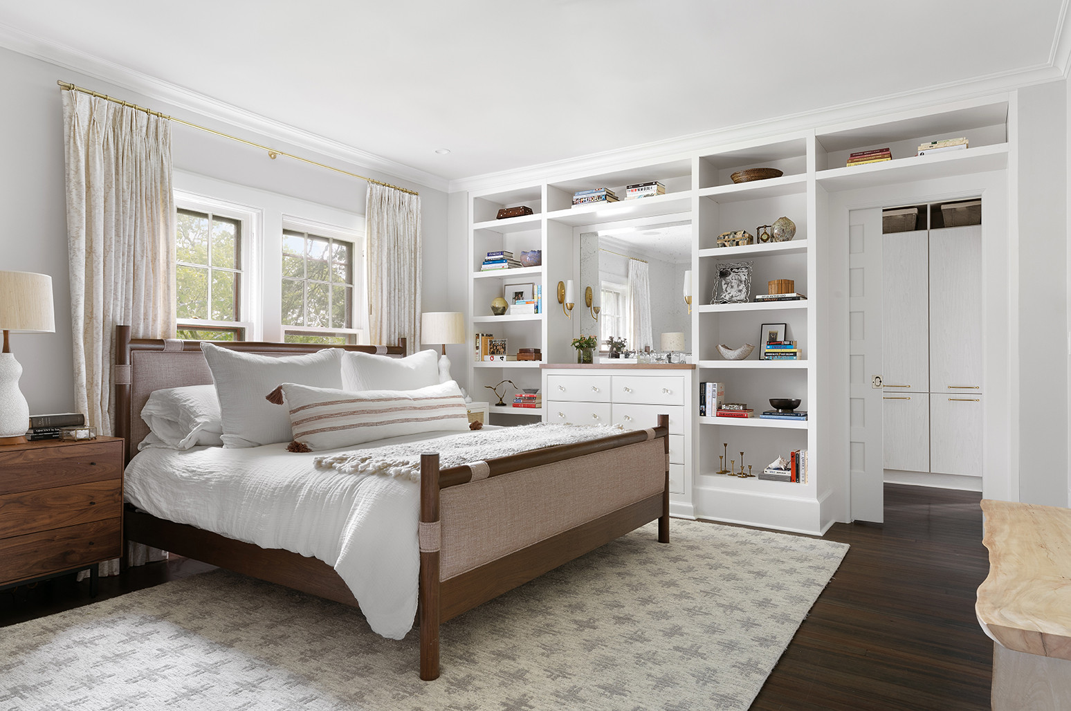 Neutral bedroom ideas in eclectic style featuring neutrals hues with clean lines