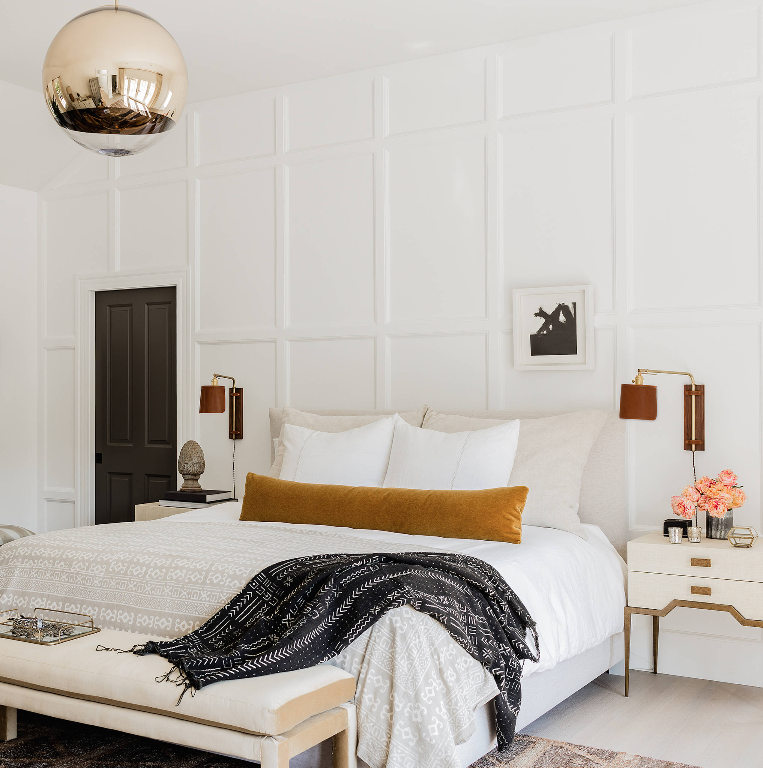 Neutral bedroom ideas in contemporary style featuring neutrals with clean lines
