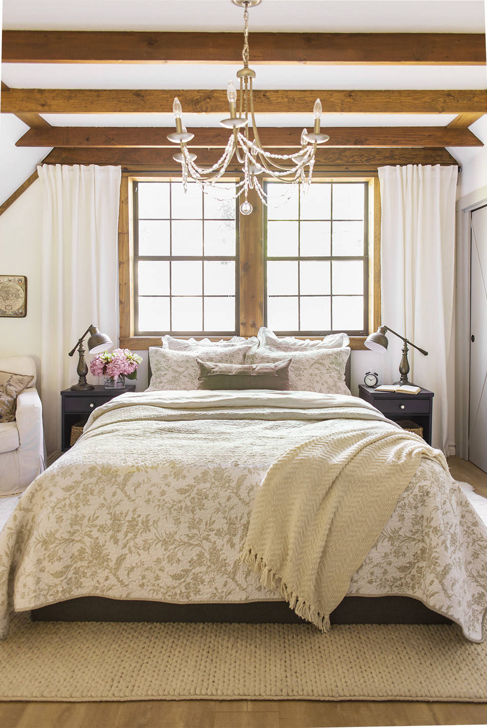 Neutral bedroom ideas in french country style featuring neutrals with shabby chic details