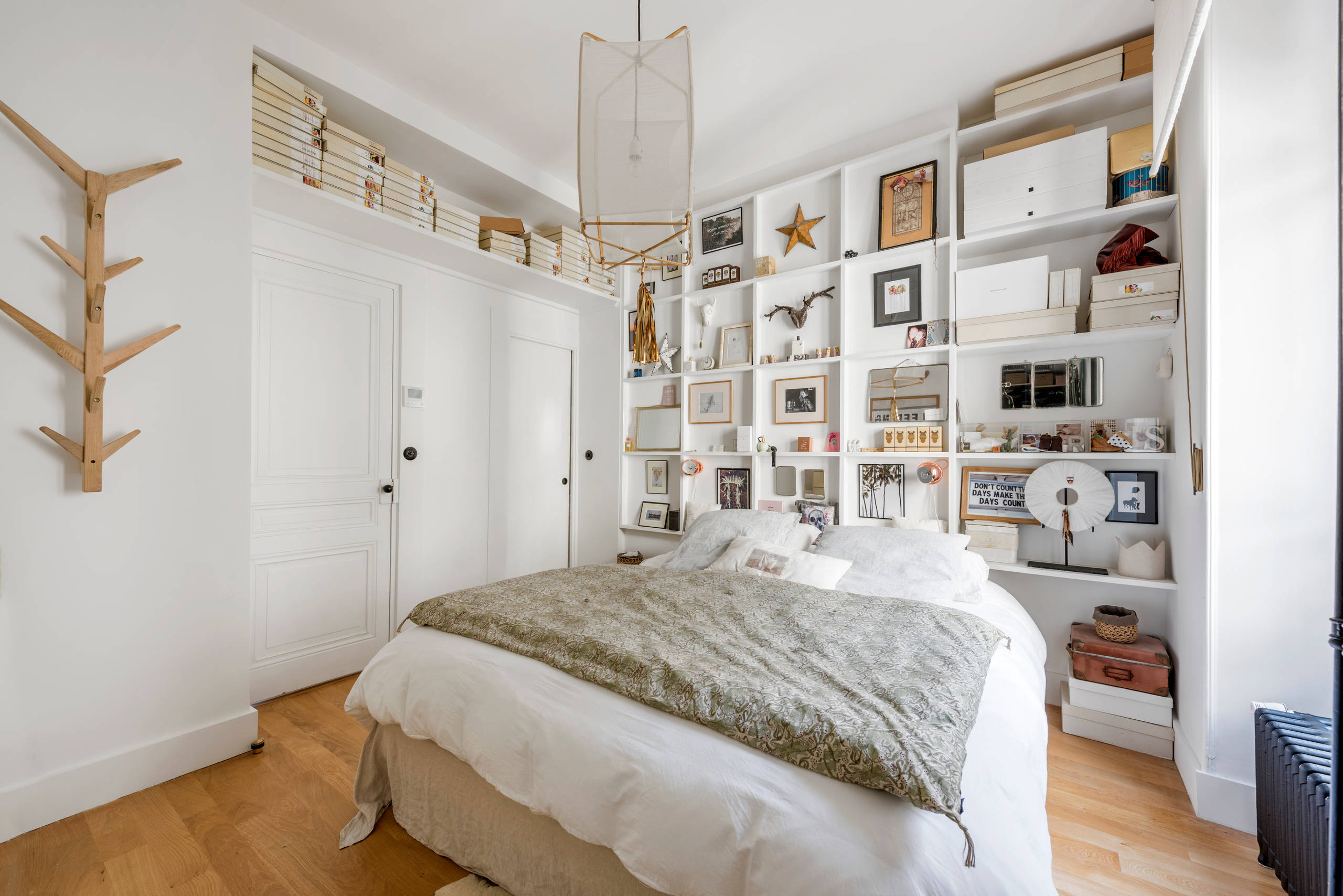 Neutral bedroom ideas in eclectic style featuring neutrals hues with clean lines