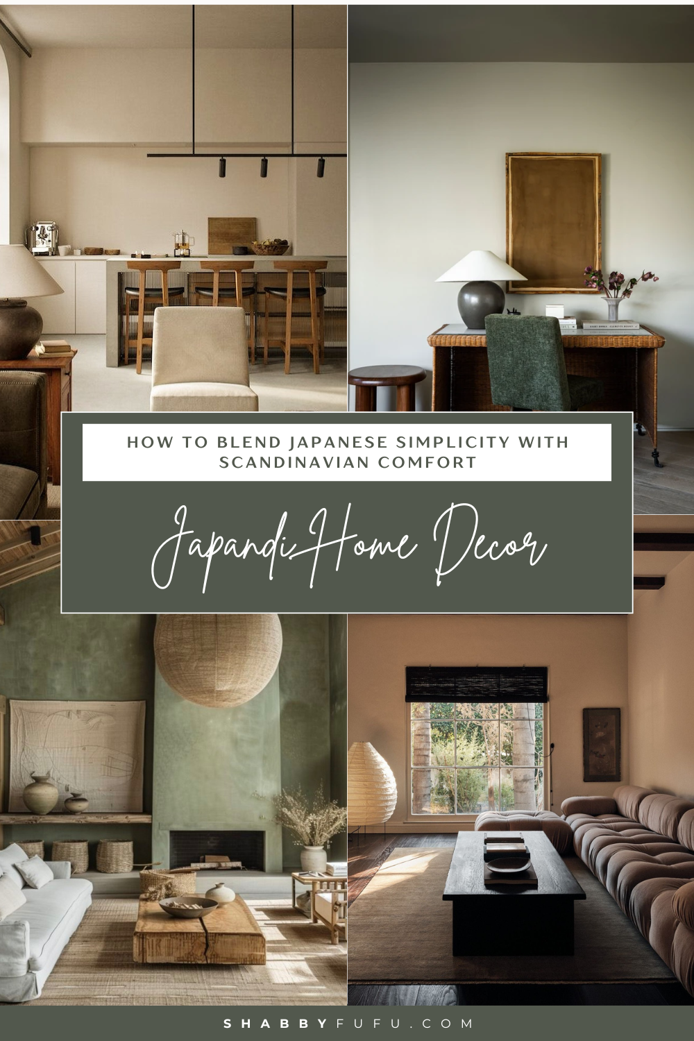 Pinterest Pin featuring Japandi style interiors