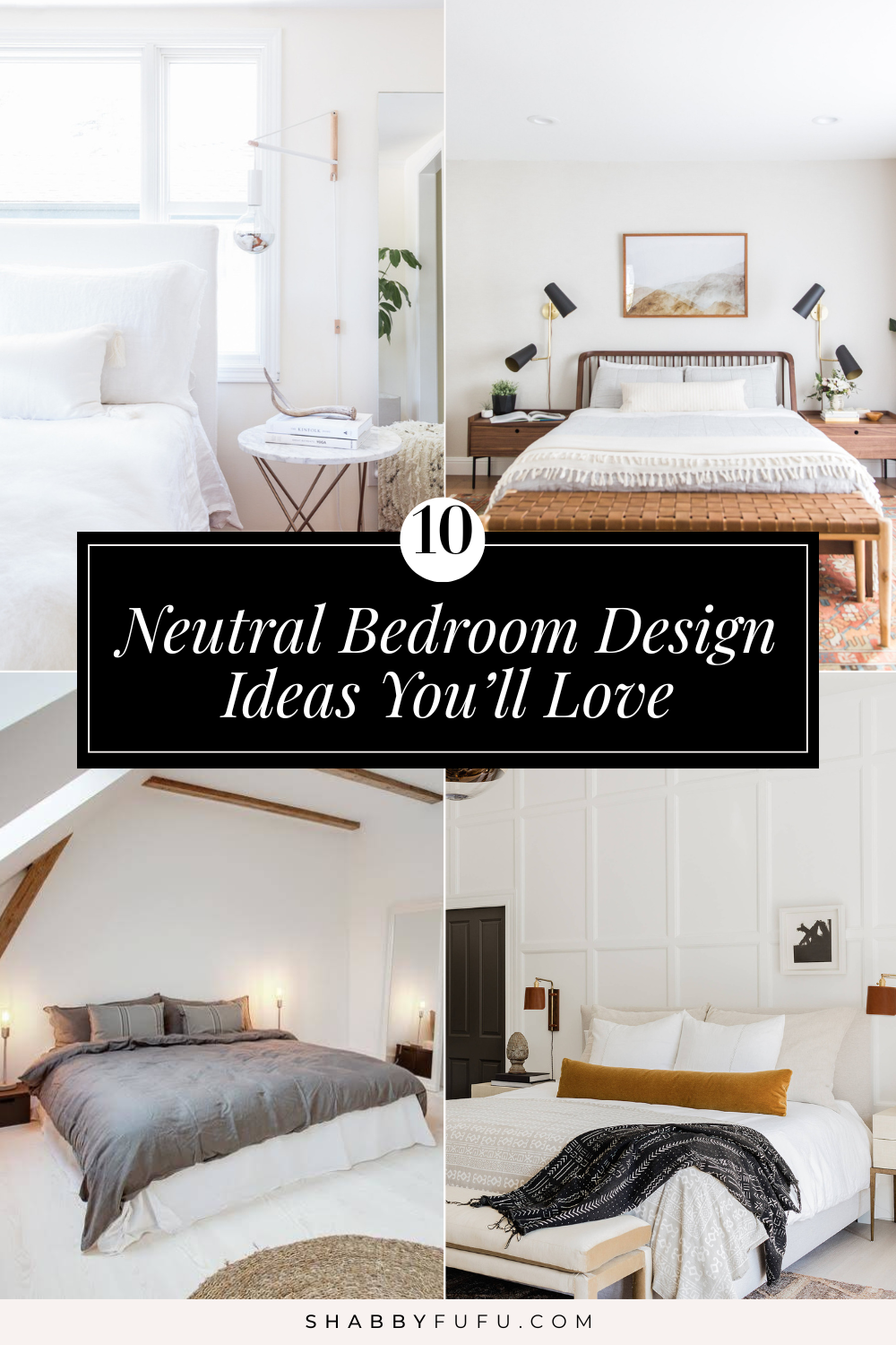 Pinterest collage featuring neutral bedroom ideas