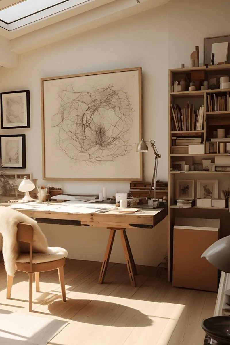 image showcasing a home office as an example of japandi interior design style