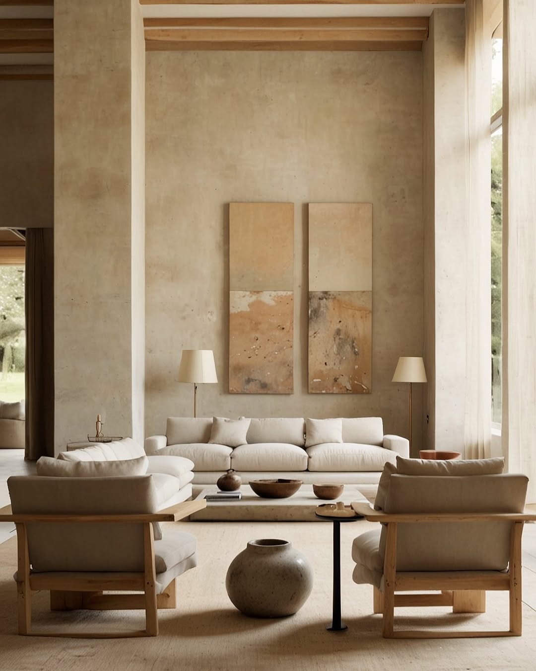 image showcasing a living room as an example of japandi interior design style