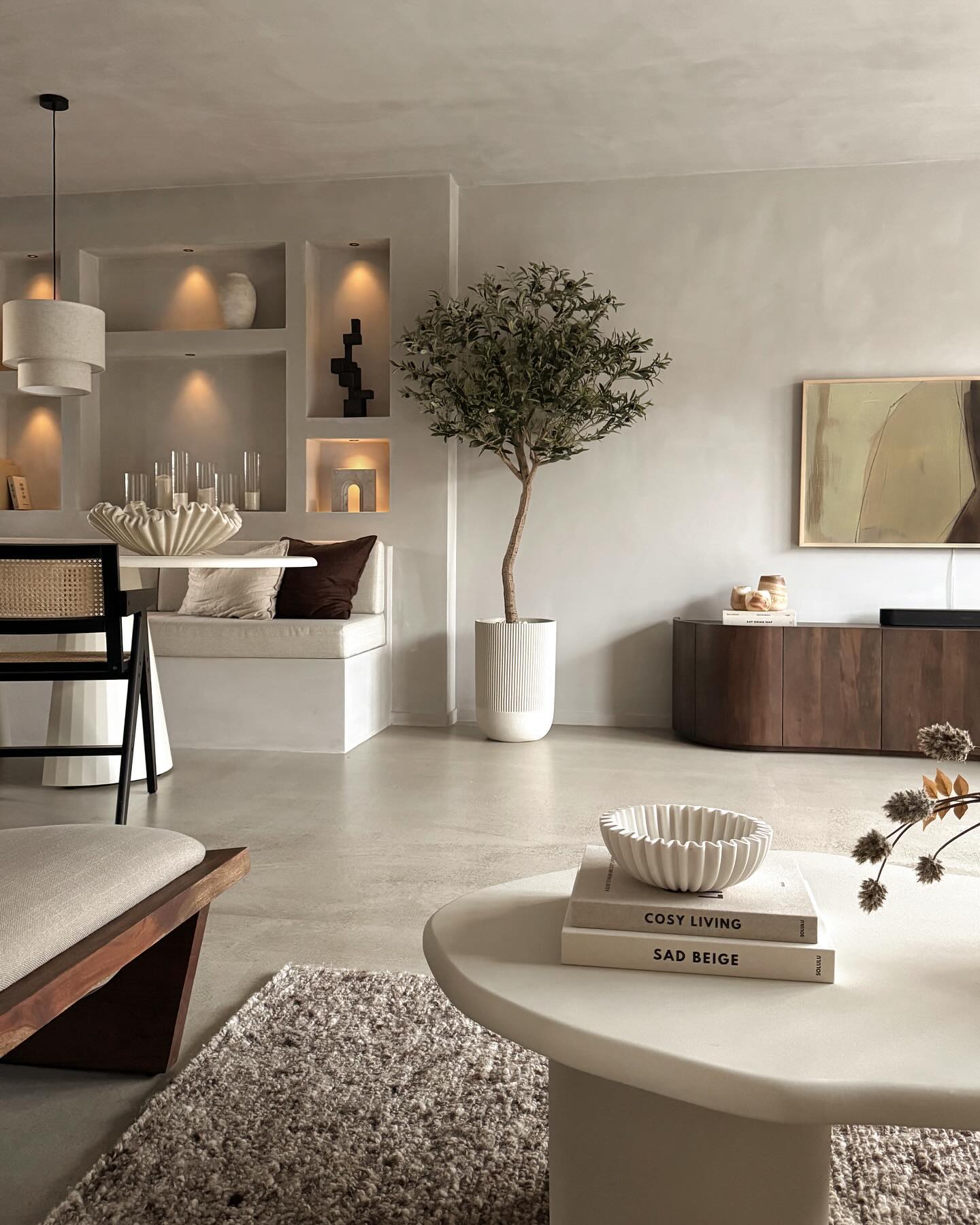 image showcasing a living room as an example of japandi interior design style