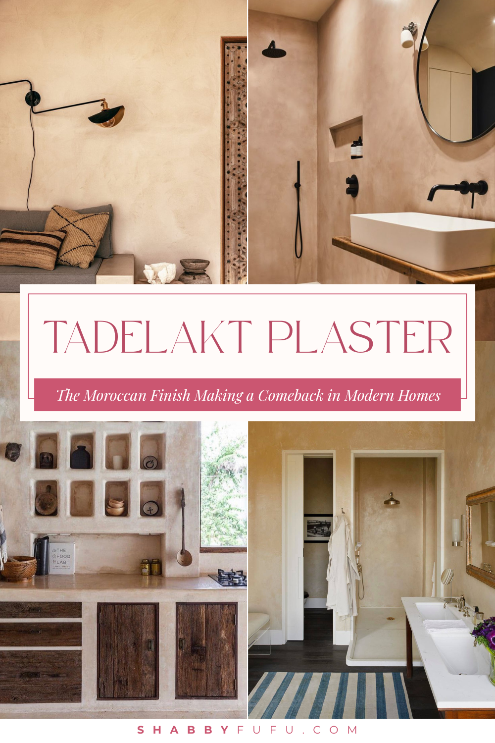Pinterest featuring a collage of rooms featuring tadelakt plaster