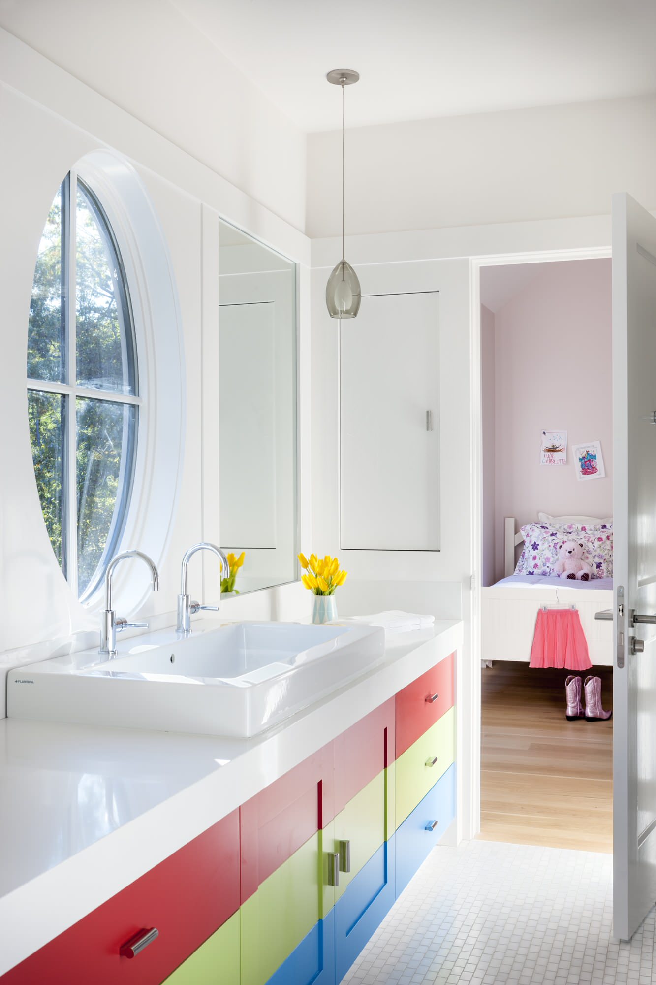 example of Jack and Jill bathroom in modern transitional style for kids