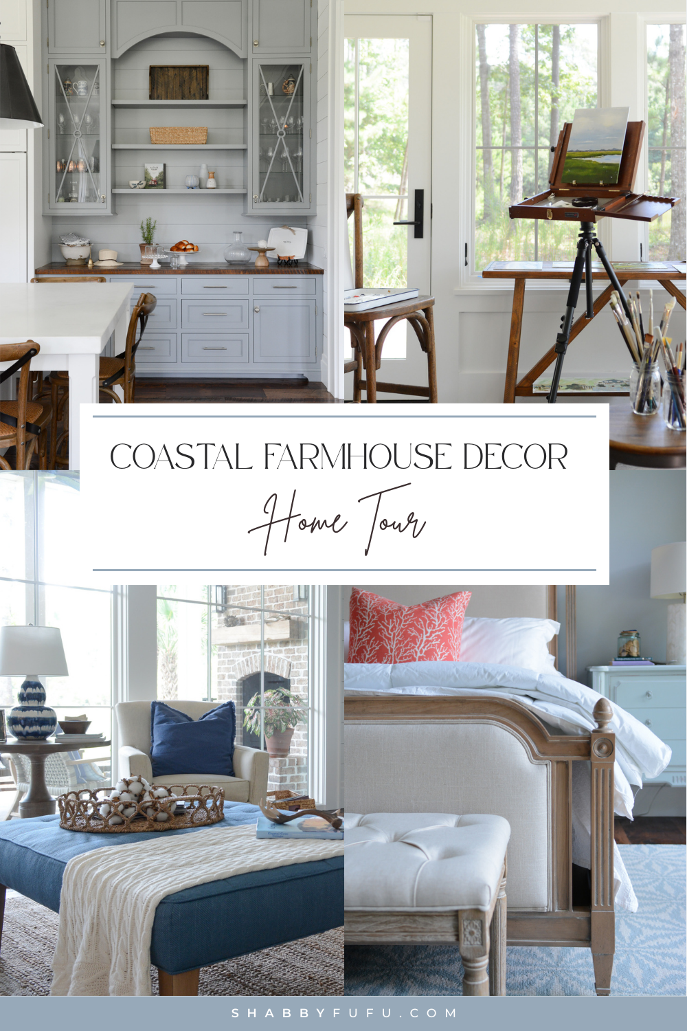 Pinterest Pin titled "Coastal Farmhouse Decor Home Tour"