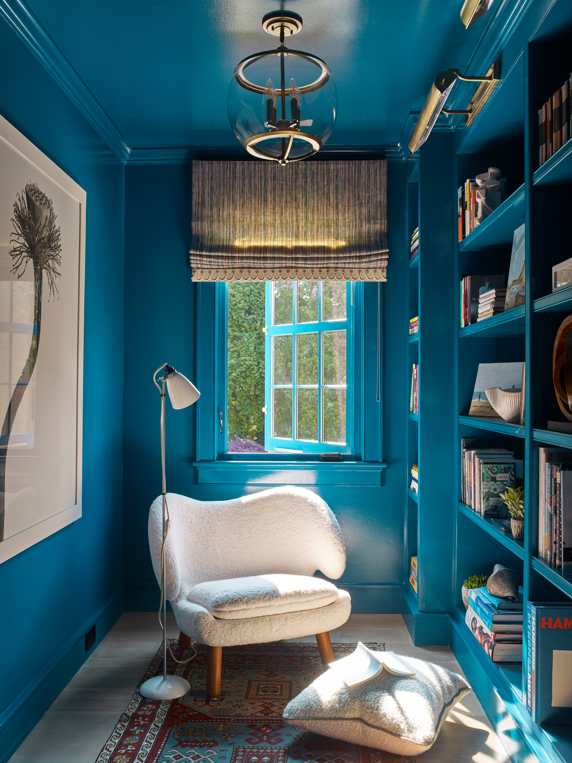 boucle fabric example featuring a home office in modern coastal style