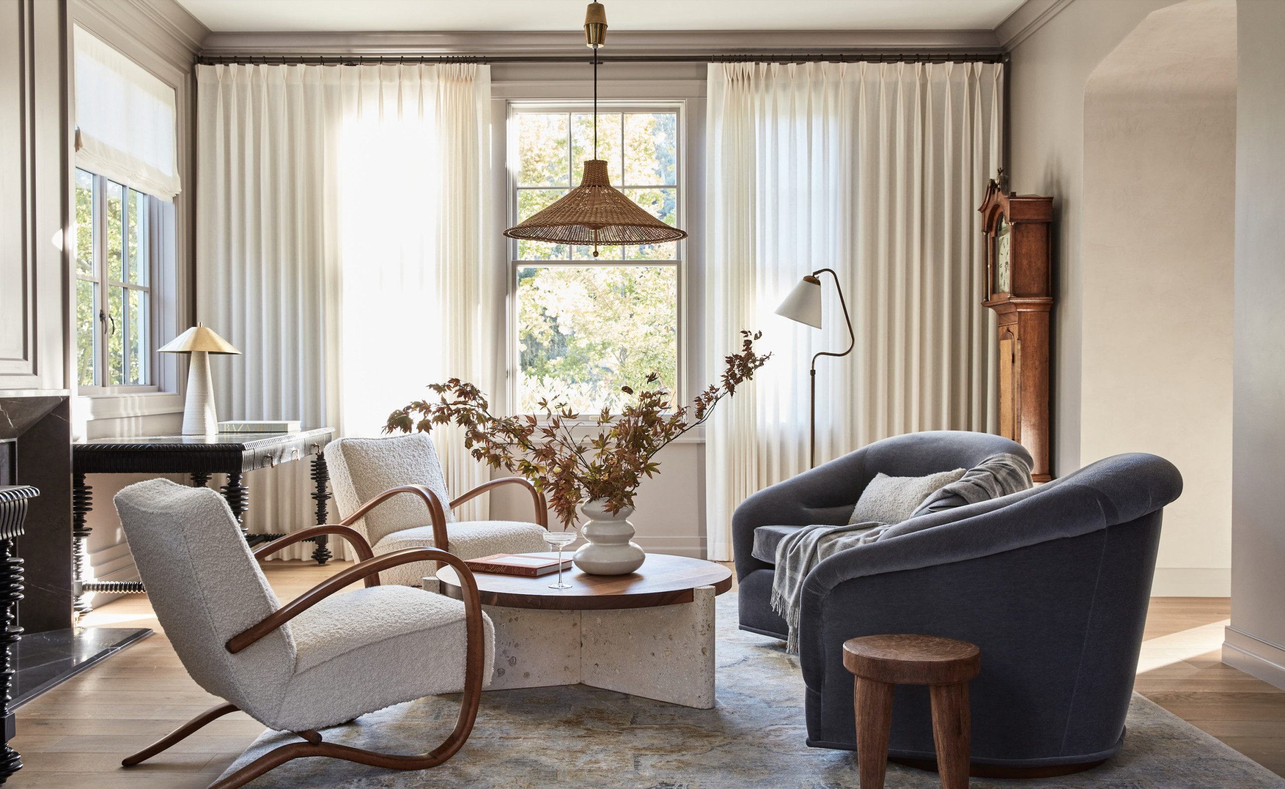 boucle fabric example featuring a living room in modern heirloom style