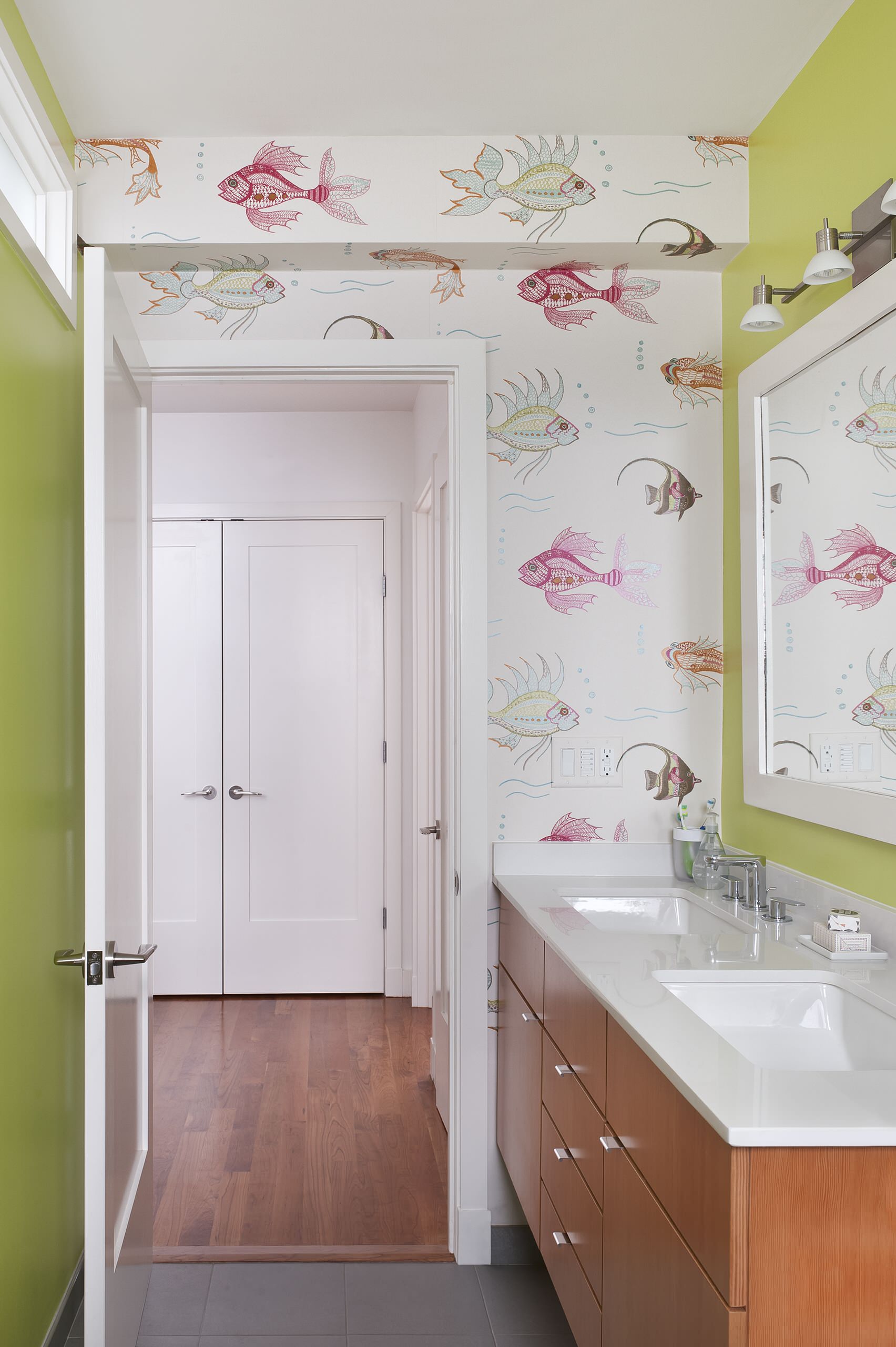 example of Jack and Jill bathroom in modern transitional style for kids