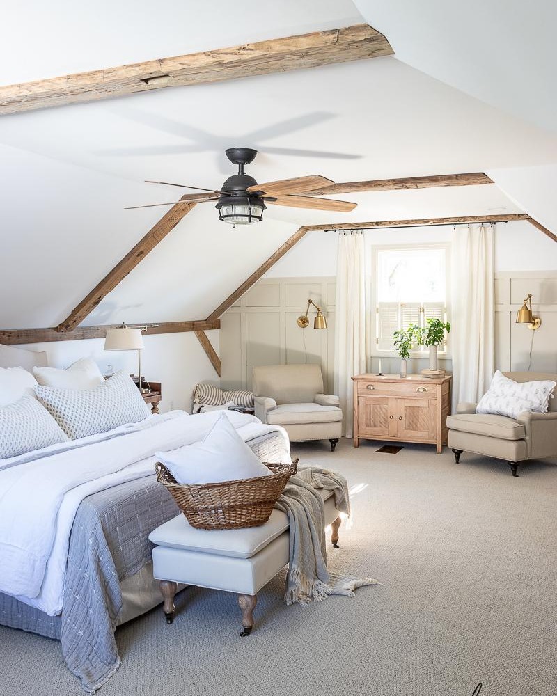 Example of cottagecore bedroom ideas featuring chic style in neutral rustic coastal color scheme