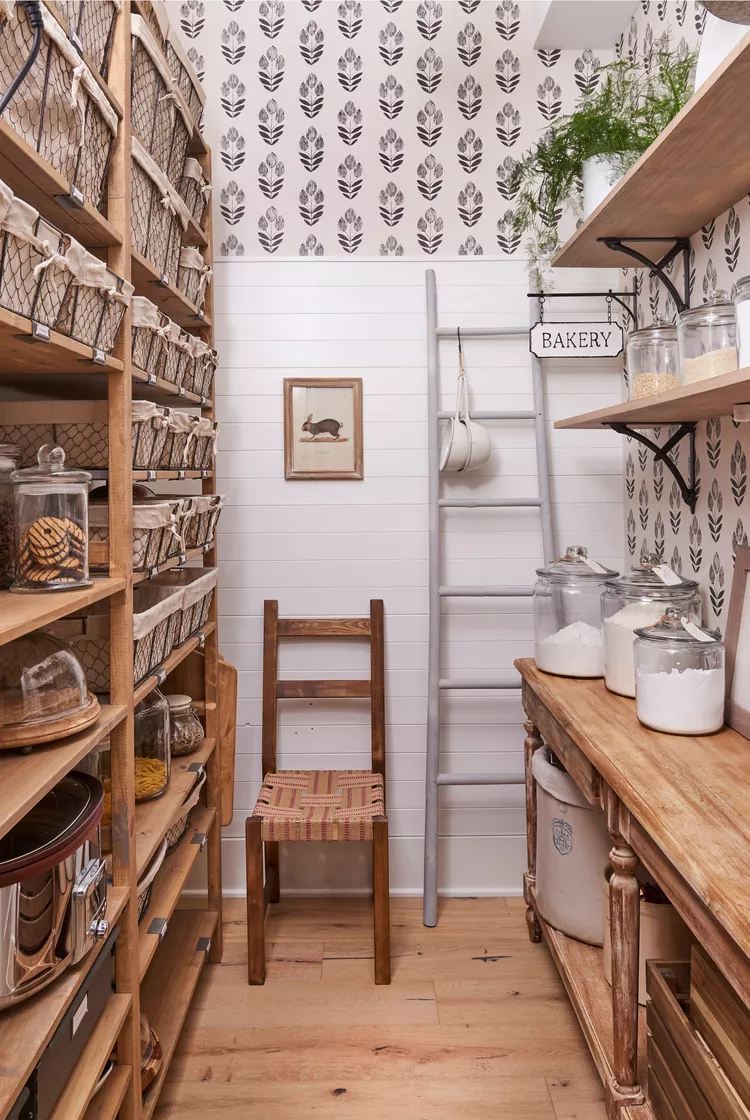 Image features a butler’s pantry in a modern cottage style