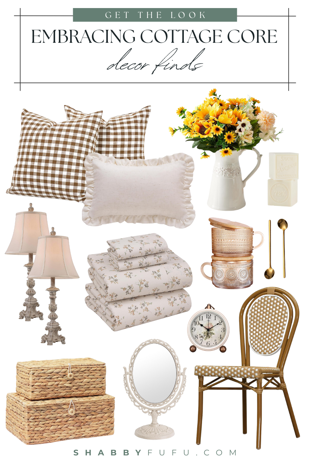 Pinterest collage featuring cottage core decor finds