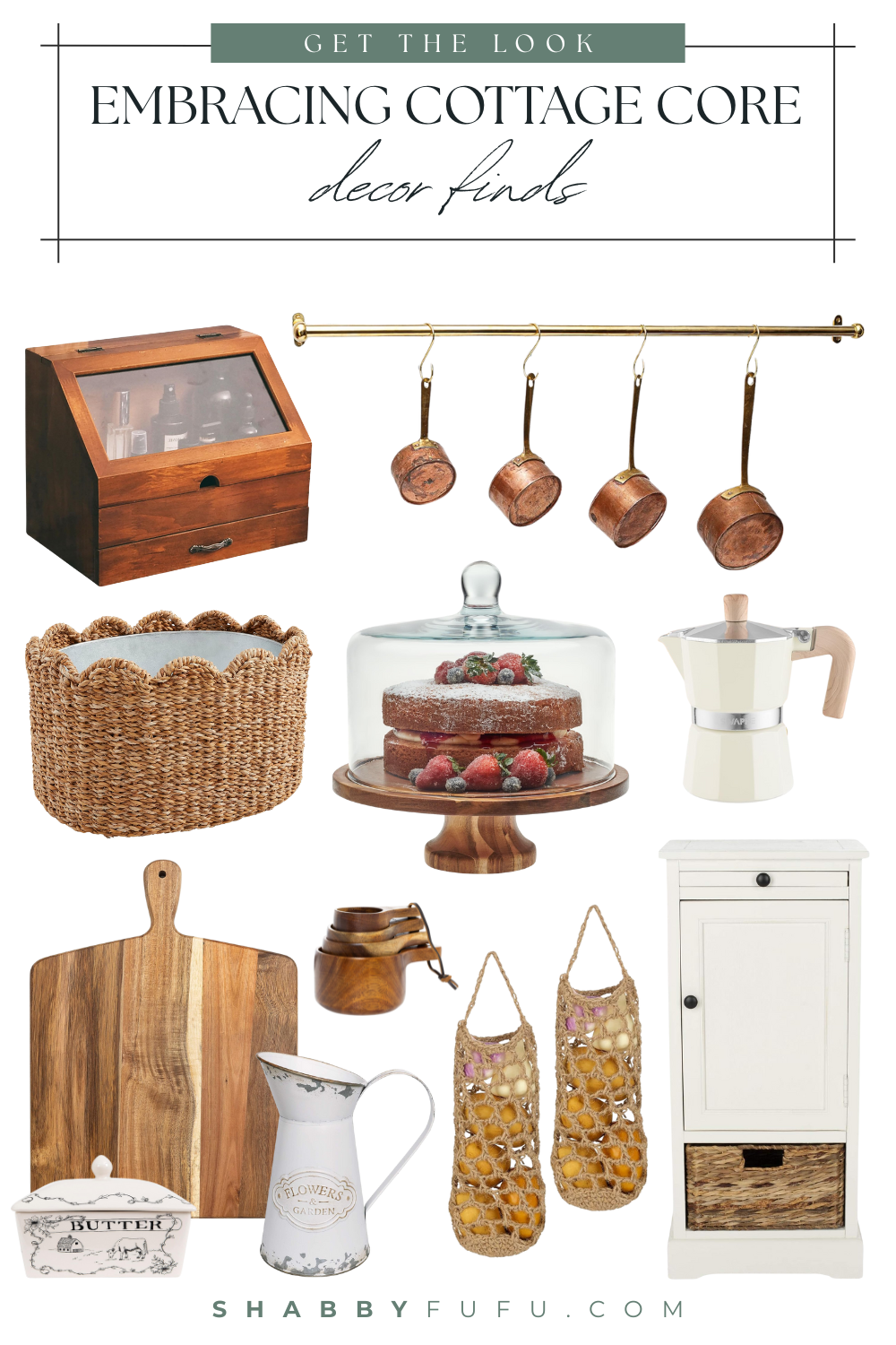 Pinterest collage featuring cottage core decor finds
