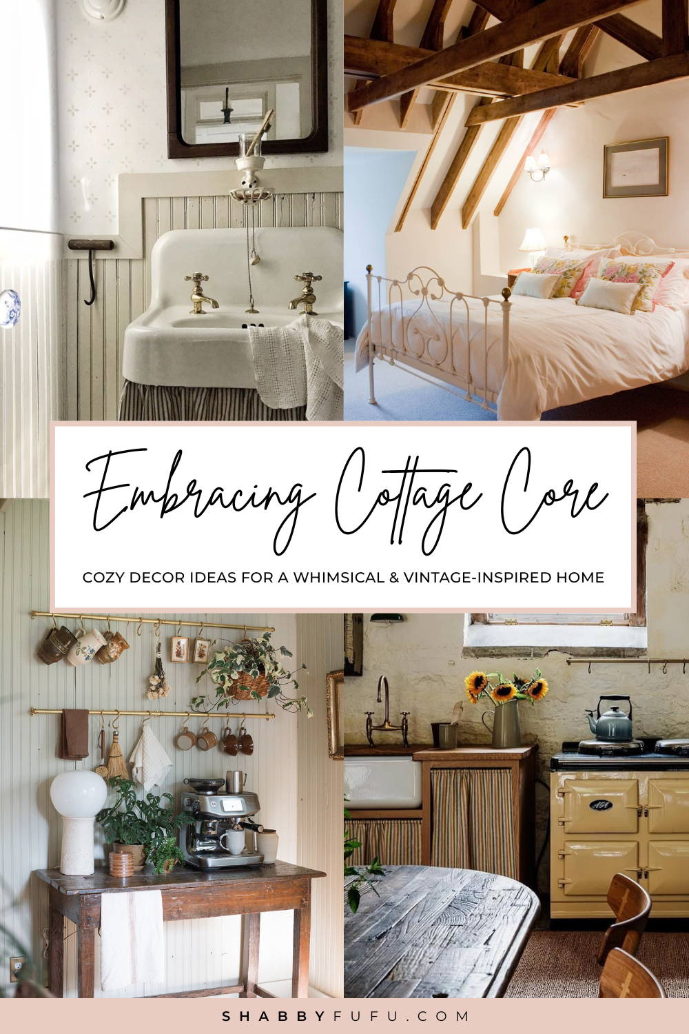 Pinterest collage featuring cottage core interiors