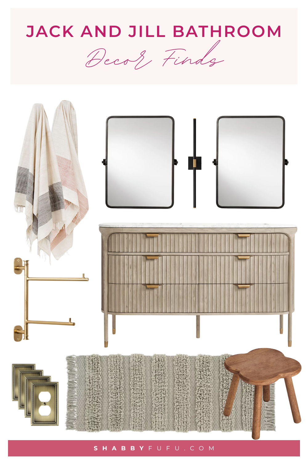 collage featuring bathroom home decor finds