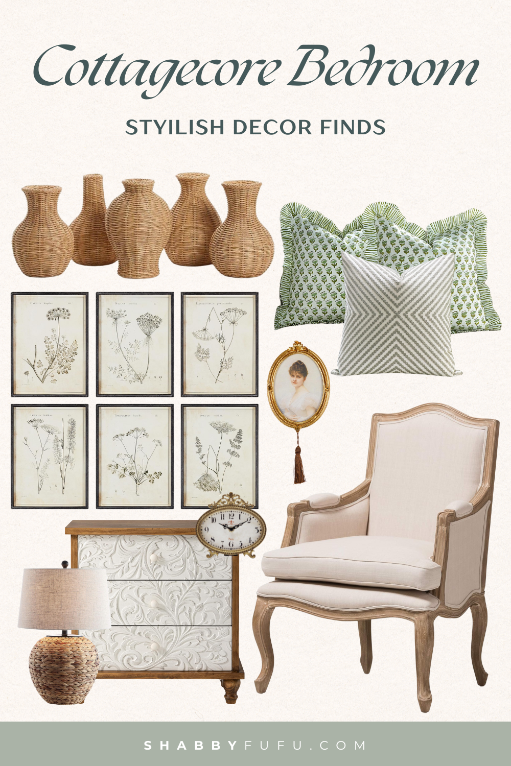 Cottagecore bedroom decor finds collage with products from Amazon