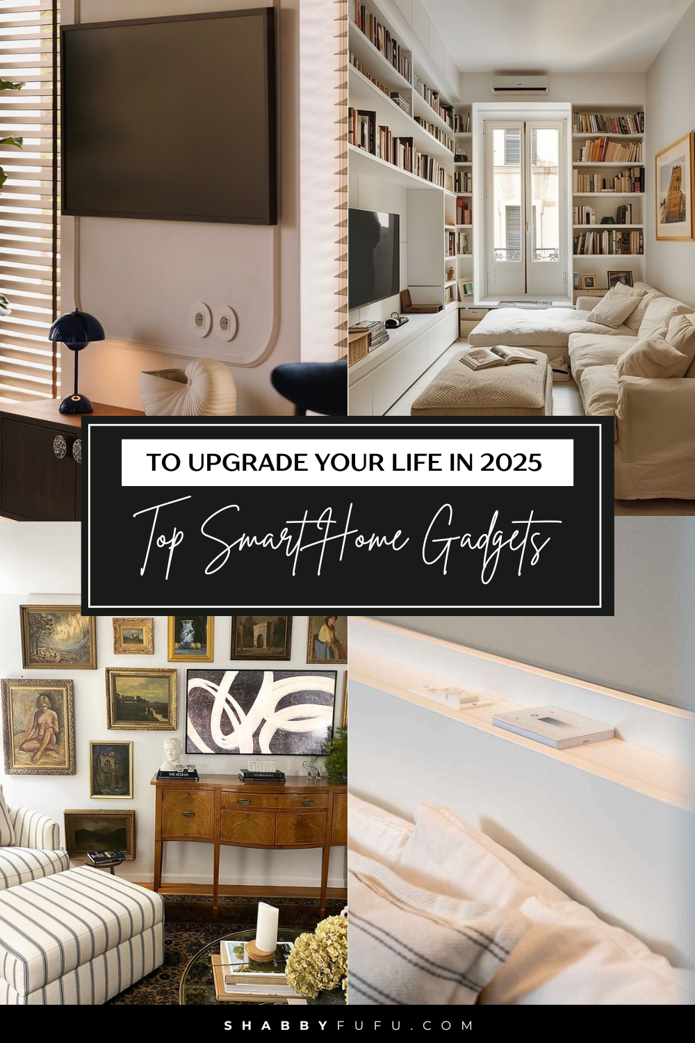Pinterest collage of interios showcasing top smart home gadgets