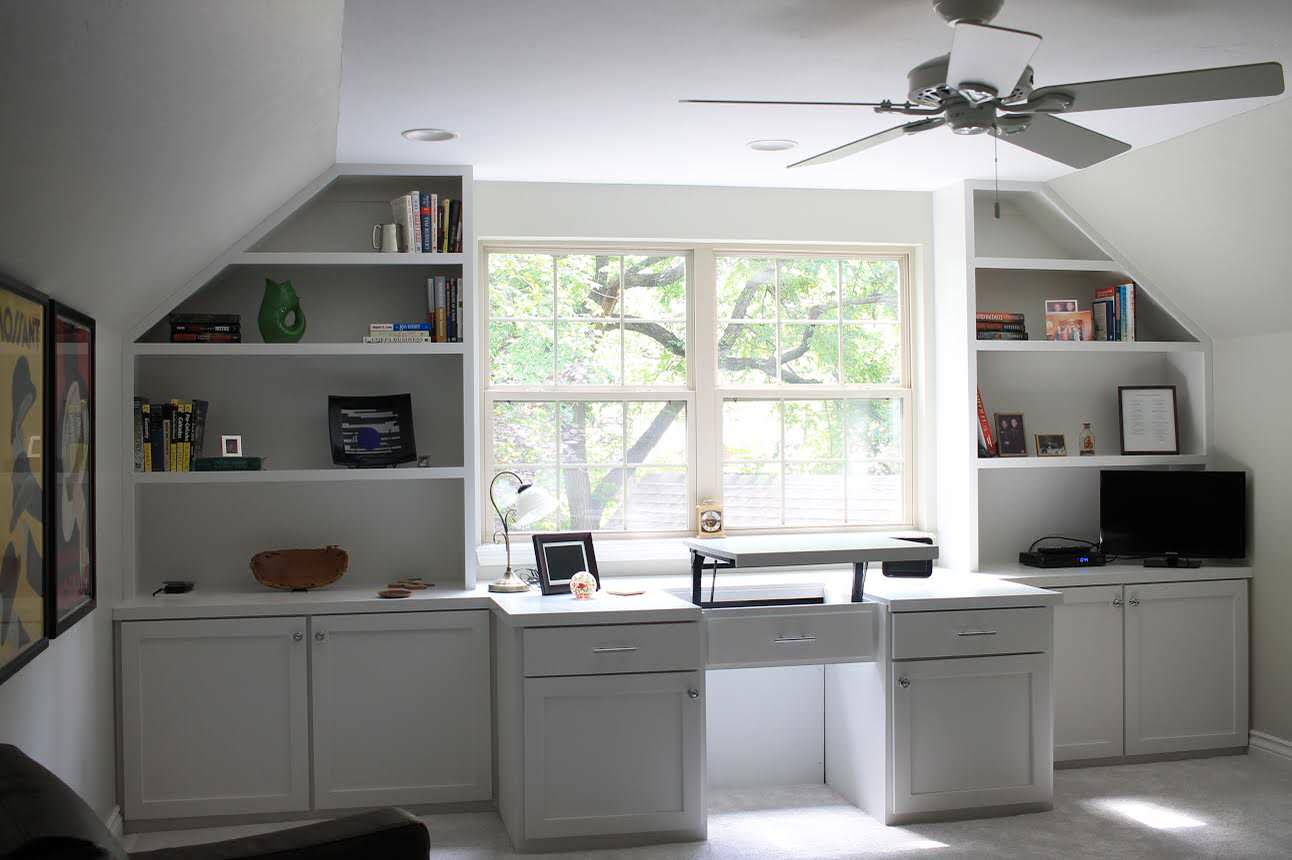 home office featuring smart home standing desk